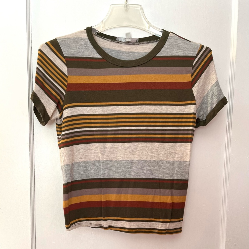 GAZE | SIZE SMALL | STRIPED CROP TOP | SILKY MATERIAL | MULTI COLOR | GREEN